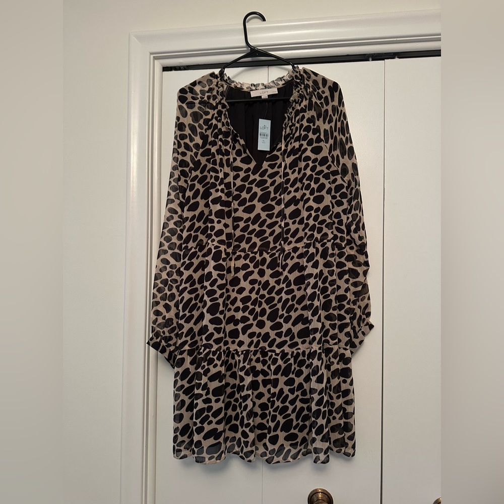 LOFT Animal Print Dress - Black and Tan